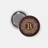 Elegante Letter B goud en Rode Damast Monogram Magneet (Voorkant / Achterkant)