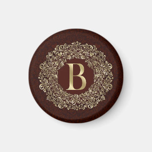 Elegante Letter B goud en Rode Damast Monogram Magneet