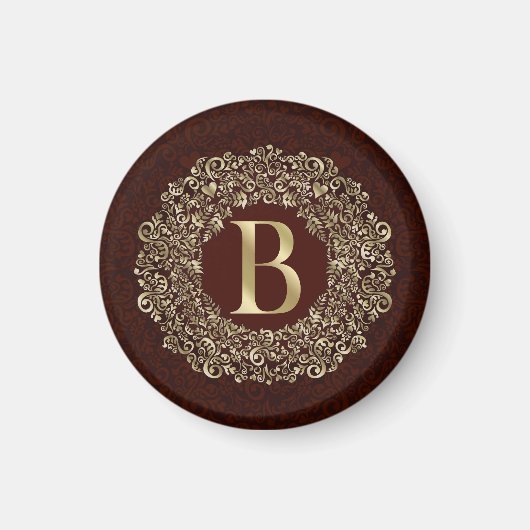 Elegante Letter B goud en Rode Damast Monogram Magneet (Voorkant)