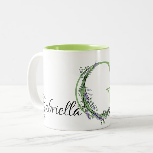 Elegante Letter G monogram lavendel personaliseren Tweekleurige Koffiemok (Voorkant links)