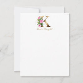 Elegante letter K roze rozen goud monogram Notitiekaartje