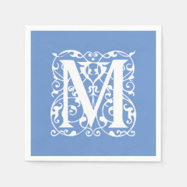 Elegante letter M blauw en wit klassiek monogram Servet