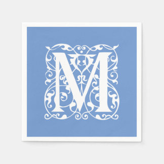 Elegante letter M blauw en wit klassiek monogram Servet