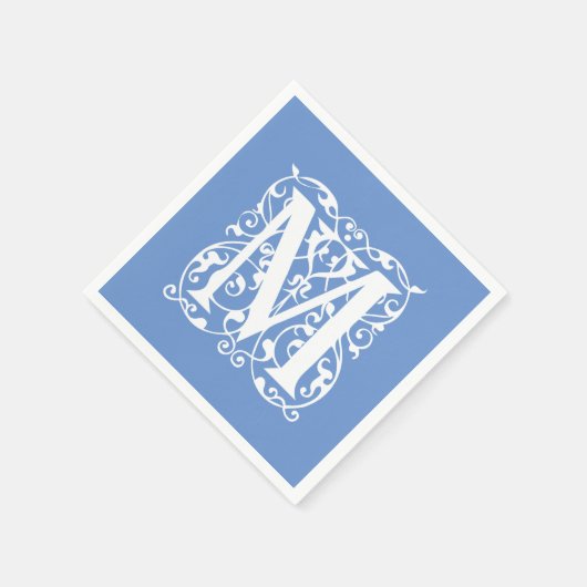 Elegante letter M blauw en wit klassiek monogram Servet (Hoek)