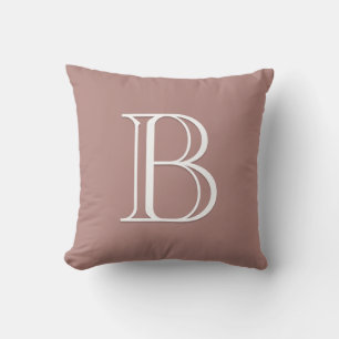 Elegante Letter Monogram Initiaal Roze Roos Blozen Kussen