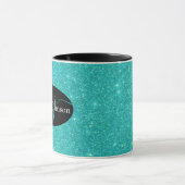 Elegante letters op Zwarte, turquoise glitters mok (Midden)