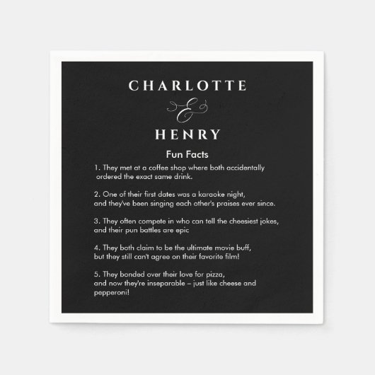 Elegante Leuke Feiten Zwart & Wit Bruiloft Servet (Voorkant)