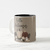 Elegante Leuke Retro Herfst Zwarte Pompoenen-Bloem Tweekleurige Koffiemok (Voorkant links)