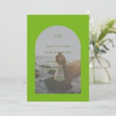 Elegante Levendig Groene Boog Foto Moderne Trouwda Kaart (Staand voorkant)
