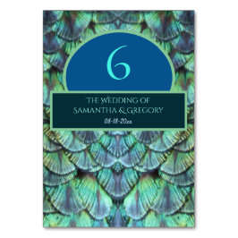 Elegante levendige Blauwgroen Peacock Feather Trou Kaart