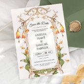 Elegante Levendige Bloemen Bewaar De Datum Met Fot Kaart