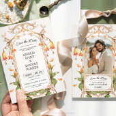 Elegante Levendige Bloemen Bewaar De Datum Met Fot Kaart