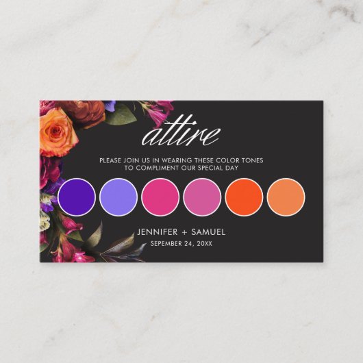 Elegante Levendige Bloemen Trouwjurk Code Kleur Informatiekaartje (Voorkant)