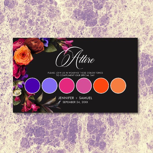 Elegante Levendige Bloemen Trouwjurk Code Kleur Informatiekaartje