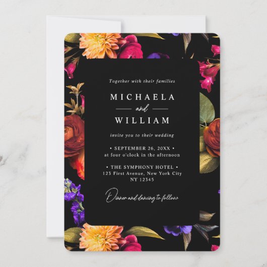 Elegante levendige bloemenbruiloft kaart (Voorkant)