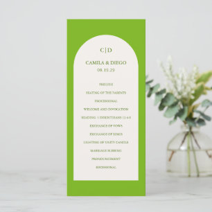 Elegante Levendige Groene Boog Moderne Trouwdag Programmakaart
