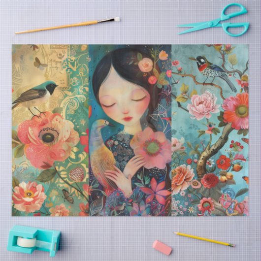 Elegante Levendige Kleurrijke Bloemen Decoupage Co Tissuepapier (Craft)