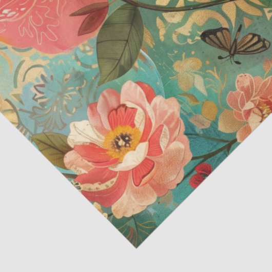 Elegante Levendige Kleurrijke Bloemen Decoupage Co Tissuepapier (Detail)