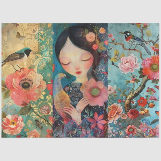 Elegante Levendige Kleurrijke Bloemen Decoupage Co Tissuepapier (Voorkant)