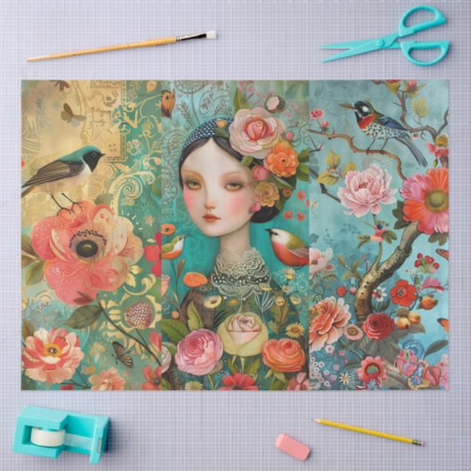 Elegante Levendige Kleurrijke Bloemen Decoupage Co Tissuepapier (Craft)