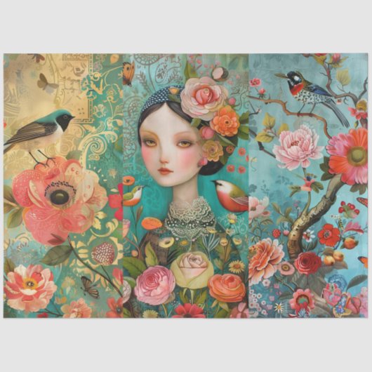 Elegante Levendige Kleurrijke Bloemen Decoupage Co Tissuepapier (Voorkant)