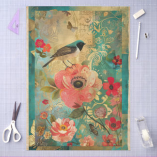 Elegante levendige kleurrijke bloemen decoupage tissuepapier