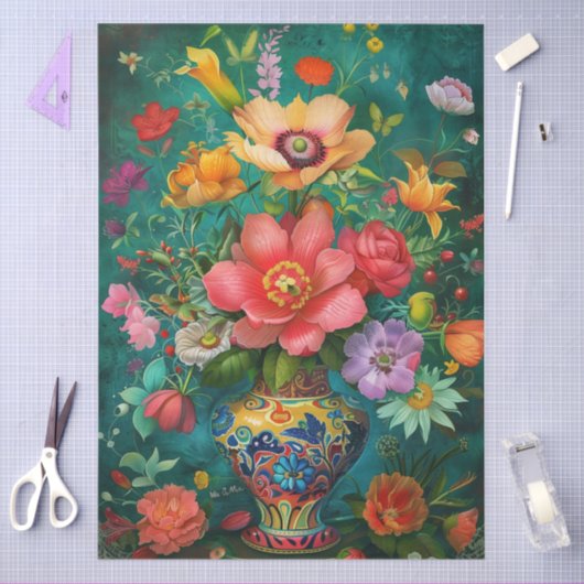 Elegante levendige kleurrijke bloemen decoupage tissuepapier (Craft)