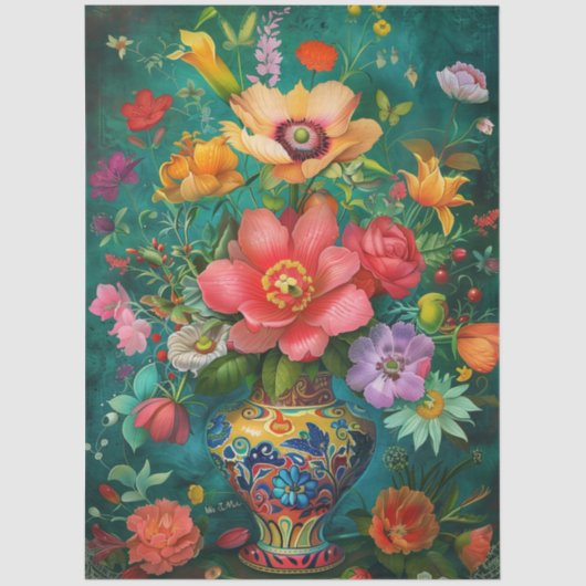 Elegante levendige kleurrijke bloemen decoupage tissuepapier (Voorkant)