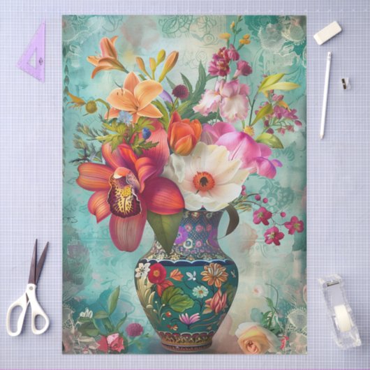 Elegante levendige kleurrijke bloemen decoupage tissuepapier (Craft)