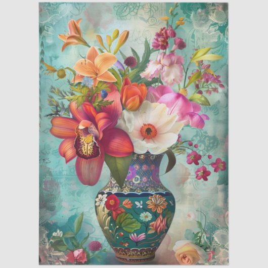 Elegante levendige kleurrijke bloemen decoupage tissuepapier (Voorkant)