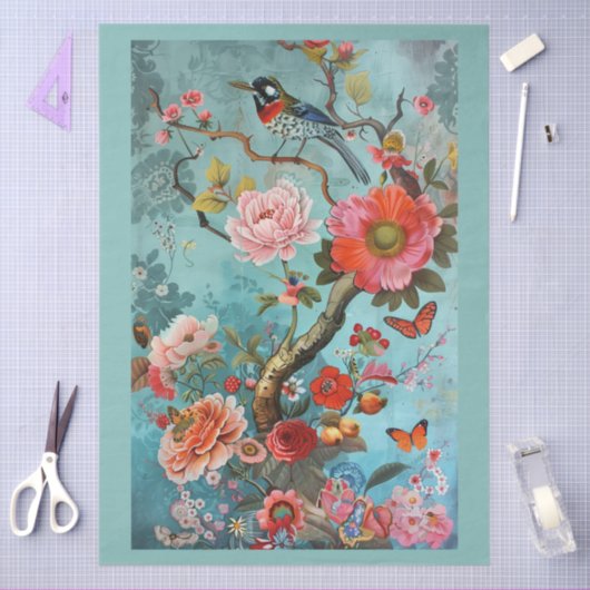 Elegante levendige kleurrijke bloemen decoupage tissuepapier (Craft)