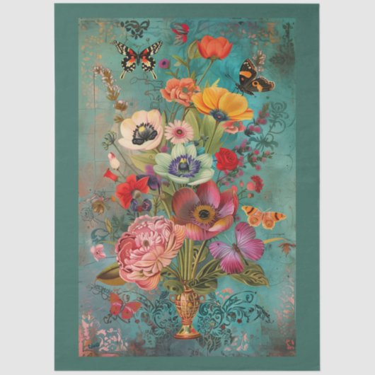 Elegante levendige kleurrijke bloemen decoupage tissuepapier (Voorkant)