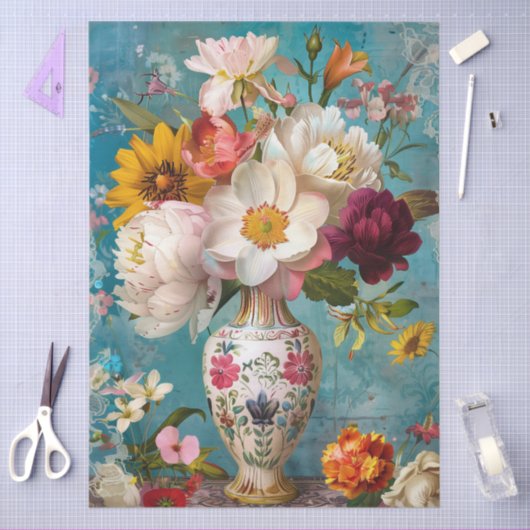 Elegante levendige kleurrijke bloemen decoupage tissuepapier (Craft)