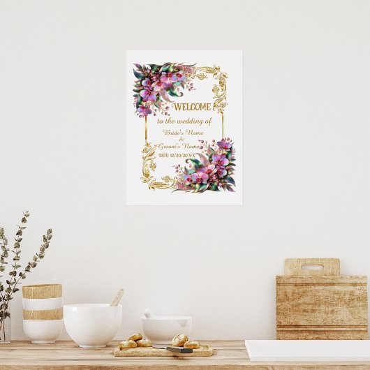 Elegante & levendige Orchidee Bloem Bruiloft Welko Poster (Keuken)