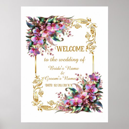 Elegante & levendige Orchidee Bloem Bruiloft Welko Poster (Voorkant)