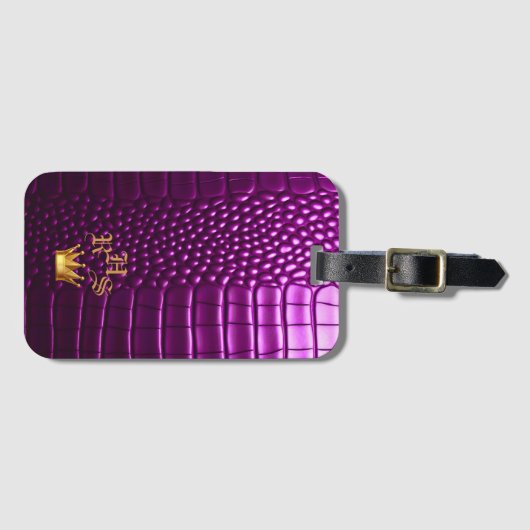 Elegante levendige Paarse nep krokodil monogram Bagagelabel (Voorkant (horizontaal))