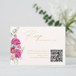 Elegante Levendige Roze Bloemige Trouw-QR-Code RSV RSVP Kaartje