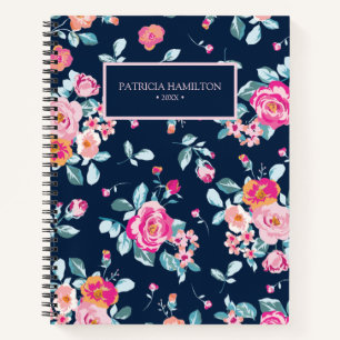 Elegante Levendige Roze Rozen Bloempatroon Dagboek Notitieboek