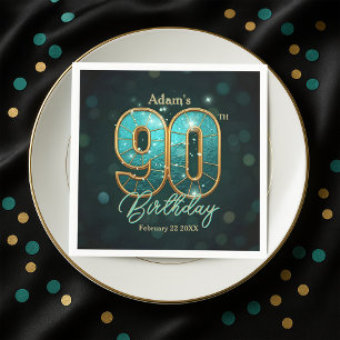 Elegante Levendige Teal en Gouden 90ste Verjaardag Servet