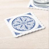 Elegante levenscyclus marineblauw Mongools patroon Kartonnen Onderzetters (Gebogen)