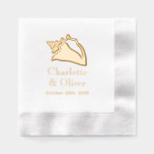 Elegante LG Conch Seashell Paar Namen Datum Folie Servetten (Voorkant)
