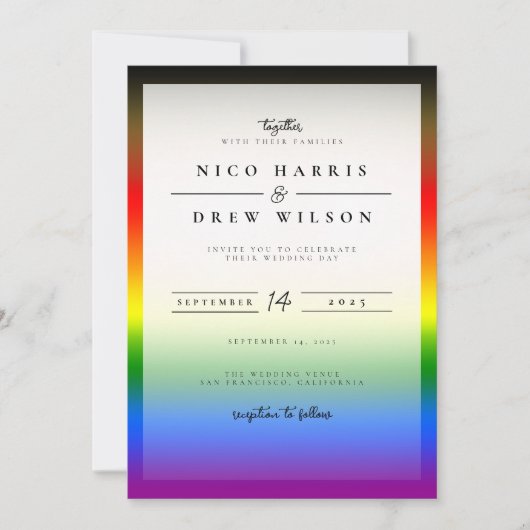 Elegante LGBTQ+ BIPOC Pride Bruiloft Kaart (Voorkant)