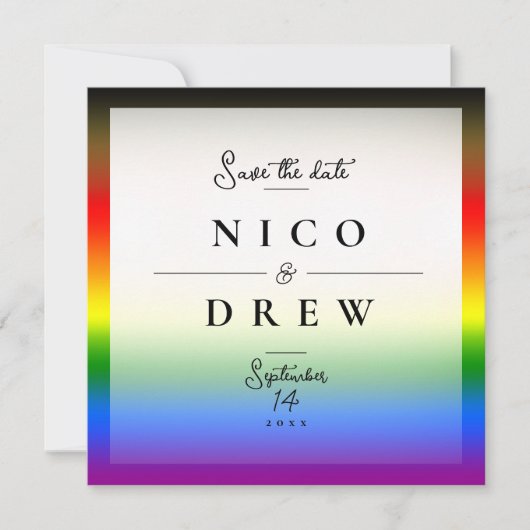 Elegante LGBTQ+ BIPOC Pride-huwelijk Save The Date (Voorkant)