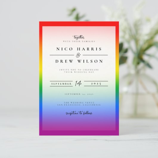 Elegante LGBTQ+ Pride Bruiloft Kaart (Staand voorkant)