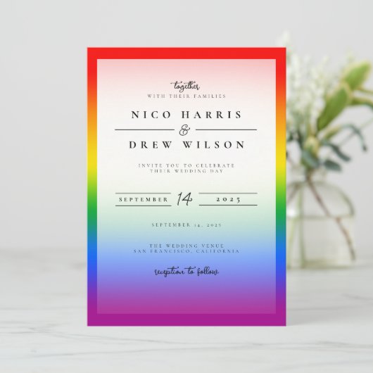 Elegante LGBTQ+ Pride Bruiloft Kaart (Staand voorkant)