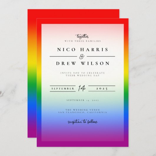 Elegante LGBTQ+ Pride Bruiloft Kaart (Voorkant / Achterkant)