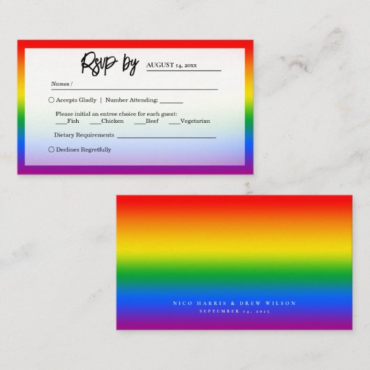 Elegante LGBTQ+ Pride Bruiloft RSVP Informatiekaartje (Voorkant / Achterkant)