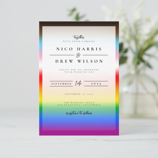 Elegante LGBTQ+ Progress Pride Trouw  Kaart (Staand voorkant)