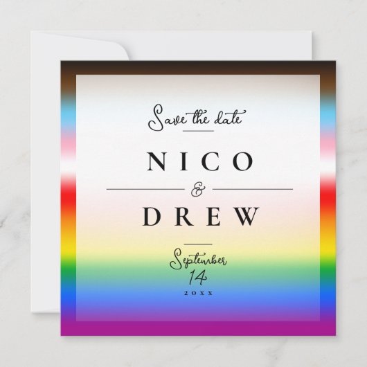 Elegante LGBTQ+ Progress Pride Trouw  Save The Date (Voorkant)