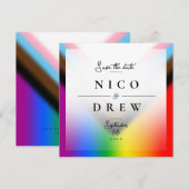 Elegante LGBTQ+ Progress Pride Trouw Save The Date (Voorkant / Achterkant)